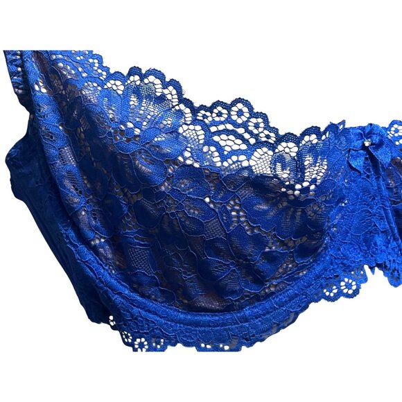 Fredericks of Hollywood NWT Sandie Demi Underwire Lace Bra Sz 42D Blue & Beige - Picture 3 of 15